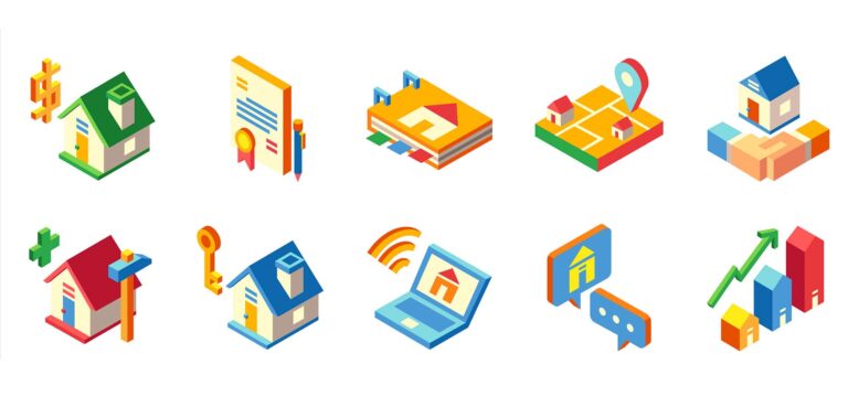 25 Real State Isometric Elements Icons Free Download
