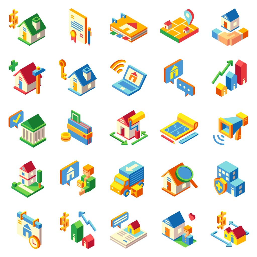 Real State Isometric Elements Icons Free Download